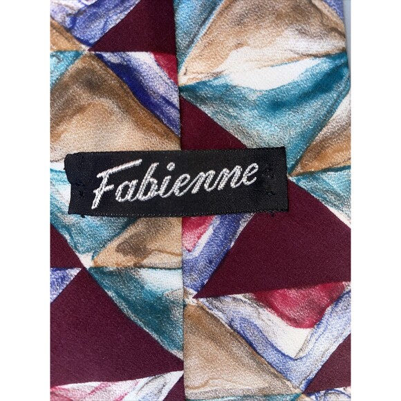 Fabienne Men's Neck Tie Hatian Silk Blend Burgandy Green Tan57"x3.5" Made in USA - Picture 5 of 7